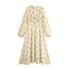 Europe And The United States Wind Fall Women's Small Flowers Long-sleeved Medium-length Dresses