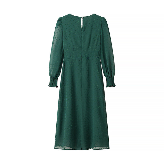 Women's French Vintage V-neck Long-sleeved Slim Open Jacquard Temperament Dresses