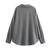 Women's Fashion Gray Stripe Polo Collar Long Sleeve Shirt