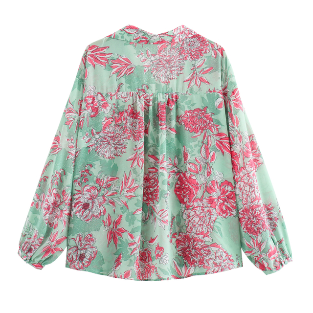 Women's Summer New Retro Style Casual Lapel Long Sleeve Floral Printed Shirt