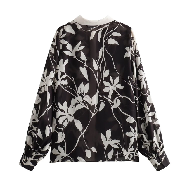 Women's Versatile Floral Print Lapel Long Sleeve Shirt