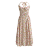 Summer New French Rustic Vintage Print Drawstring Neck Sundresses Dresses