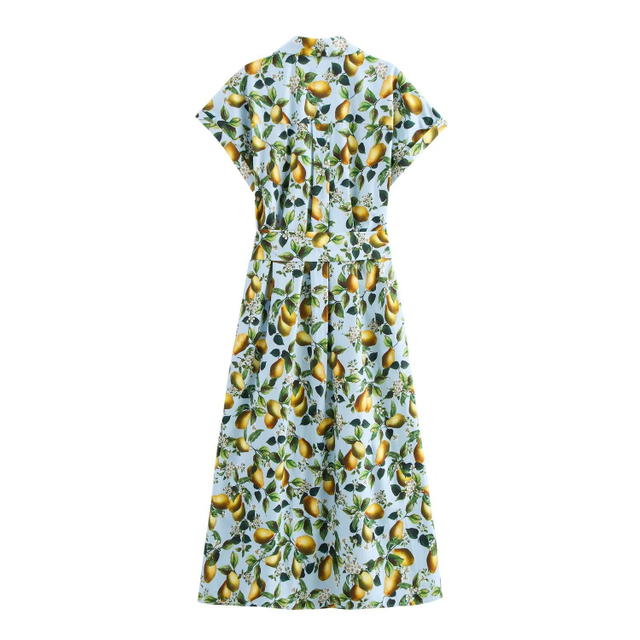 Fall New Women's European And American Style Belt Decorated with Printed Casual Long Dresses