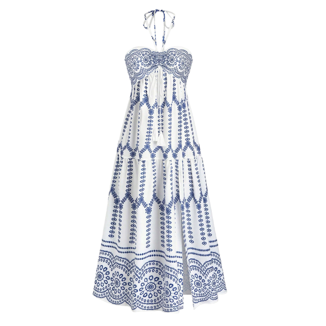 Bohemian Women's Summer Fashion Split Sexy Printed Tie Breasted Dresses