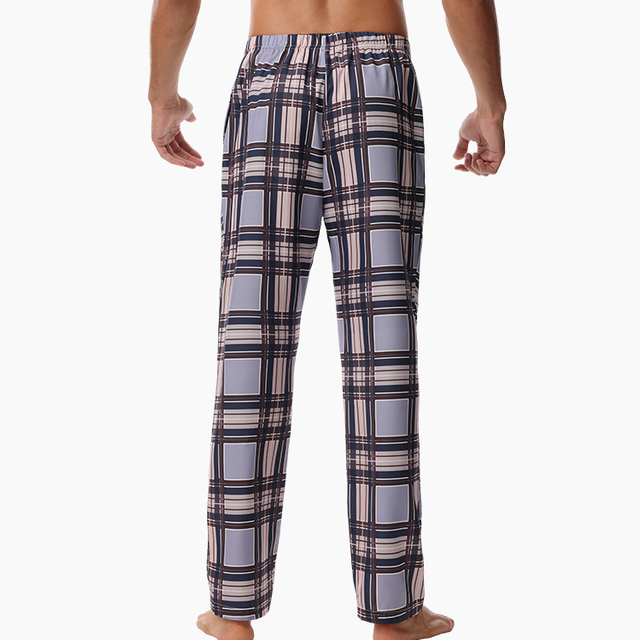 2024Men's Casual Comfort Elastic Waistband Pocket Plaid Pajama Pants
