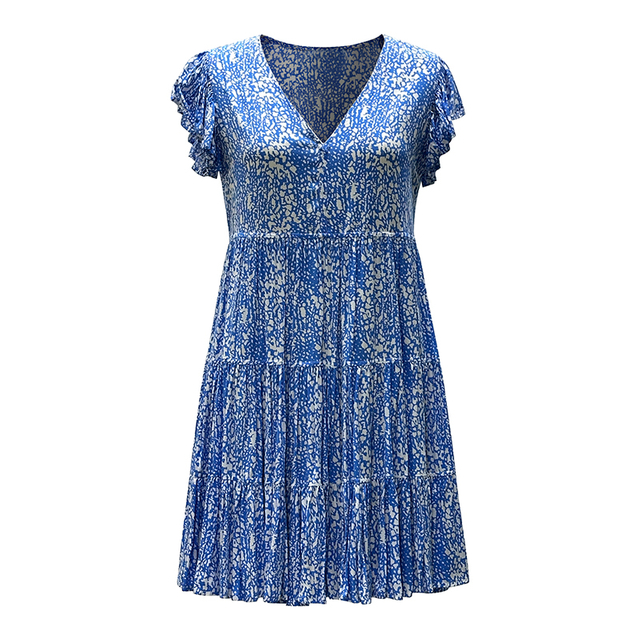 Women's Summer V-Neck Short Sleeve Printed Dresses