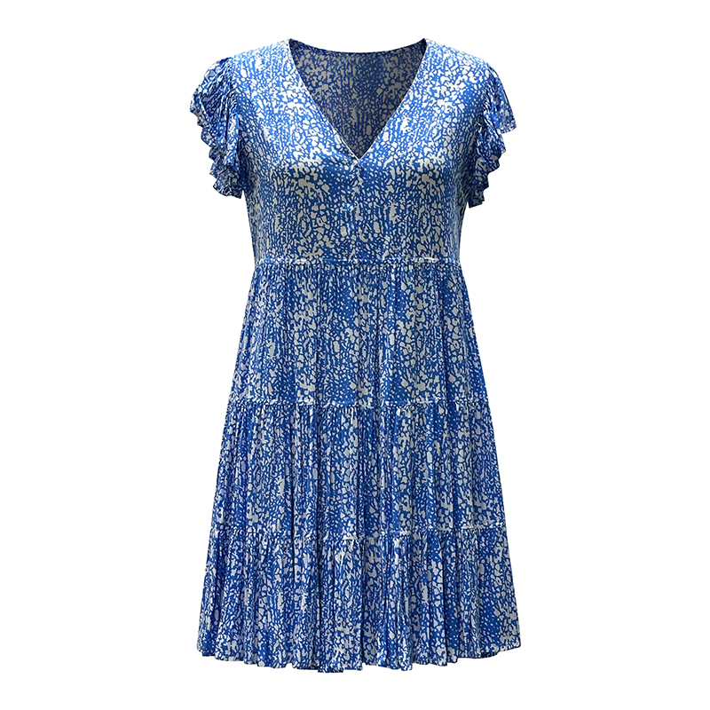 Women's Summer V-Neck Short Sleeve Printed Dresses