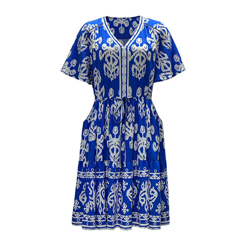 Women's V-neck Printed Short Sleeve Dress
