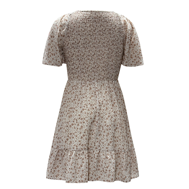 Ladies' Fashionable Casual Floral Pattern V-neck Short Sleeved Dress