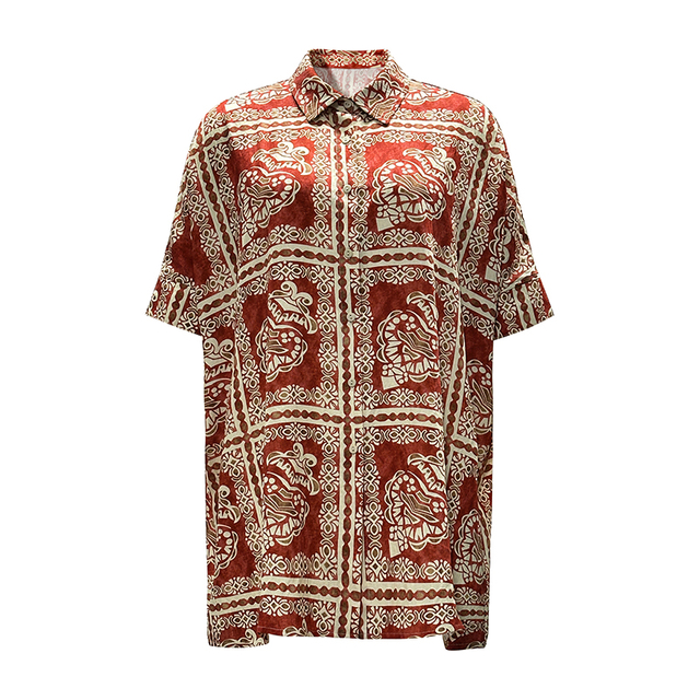 Women's Round Collar Printed Short Sleeve Shirt