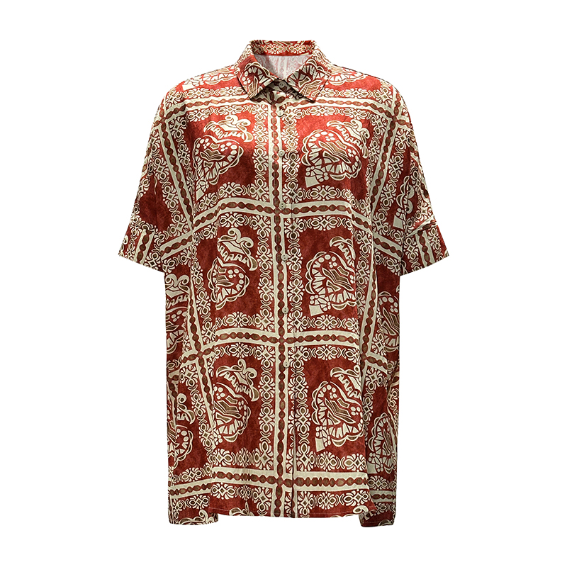 Women's Round Collar Printed Short Sleeve Shirt