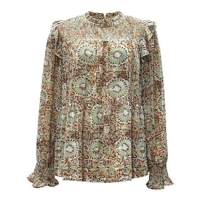 Autumn New Long-sleeved Printed Shirt Female Ruffled Blouse