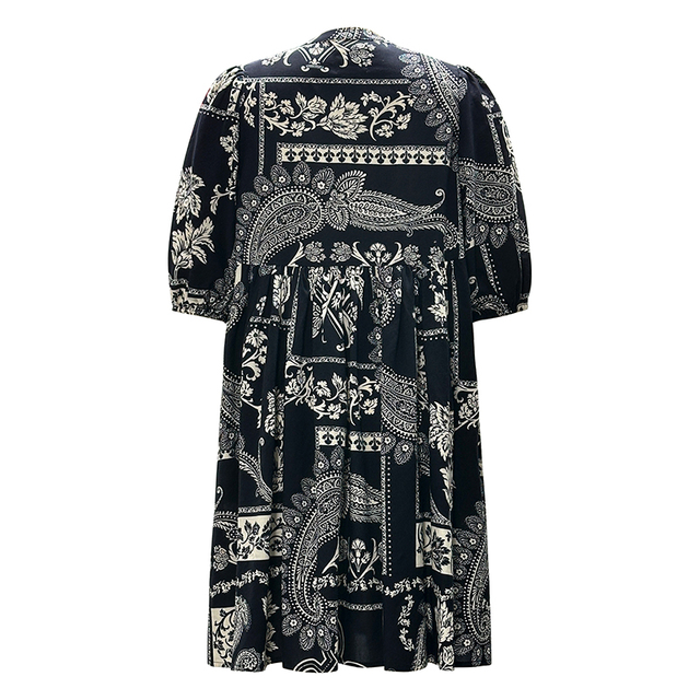 Women's Round Neck Tie Mid Sleeve Printed Dresses