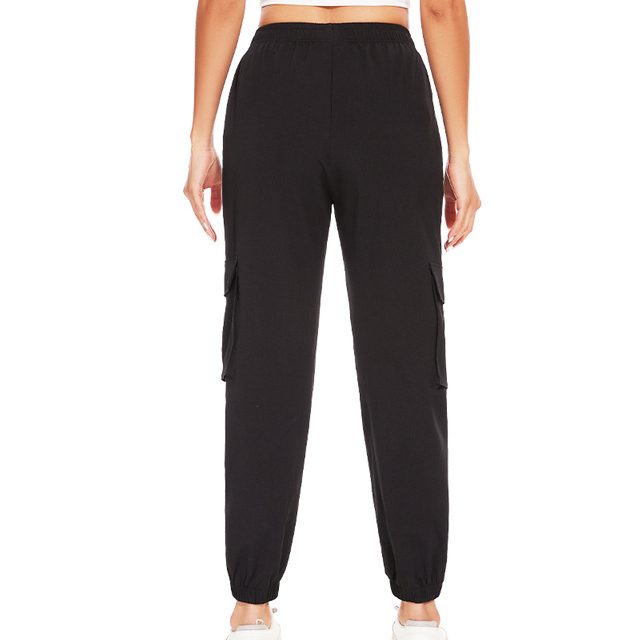 Women's High Waisted Cargo Pants Travel Y2K Streetwear Baggy Stretchy Pants with Pockets Drawstring Ankle Cuffs