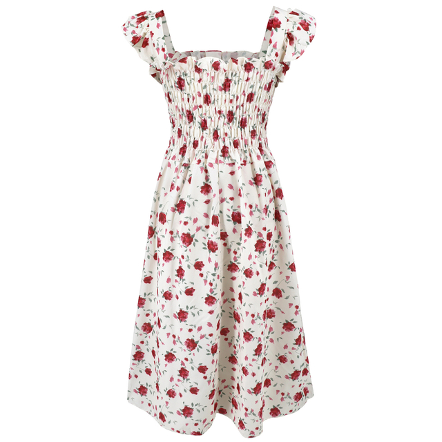 Women's Summer Waist Thin Temperament Square Neck Floral Medium-length Skirt