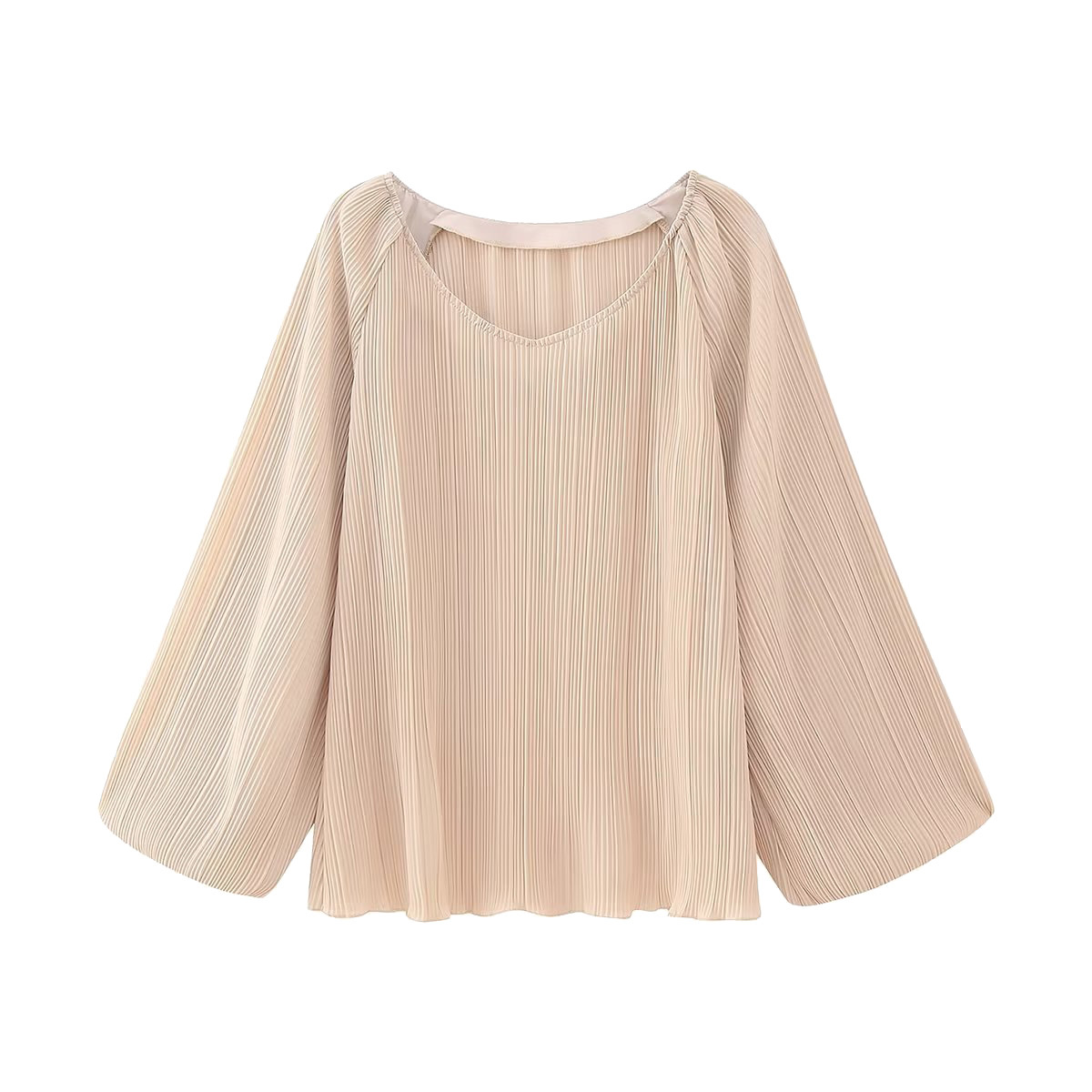 Women's French Fashion Loose Round Neck Long Sleeve Peplum Solid Color Top