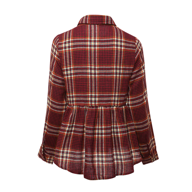 Women's Round Collar Plaid Casual Fashion Long Sleeve Shirt