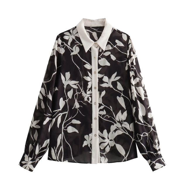 Women's Versatile Floral Print Lapel Long Sleeve Shirt