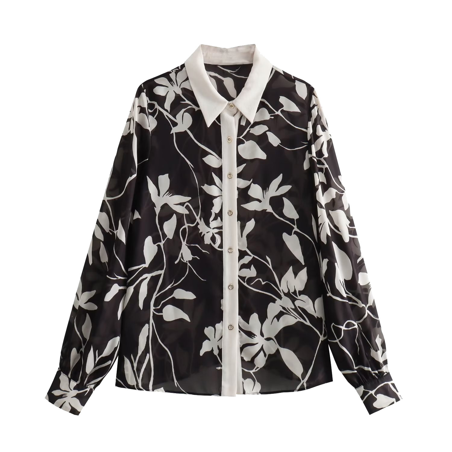 Women's Versatile Floral Print Lapel Long Sleeve Shirt