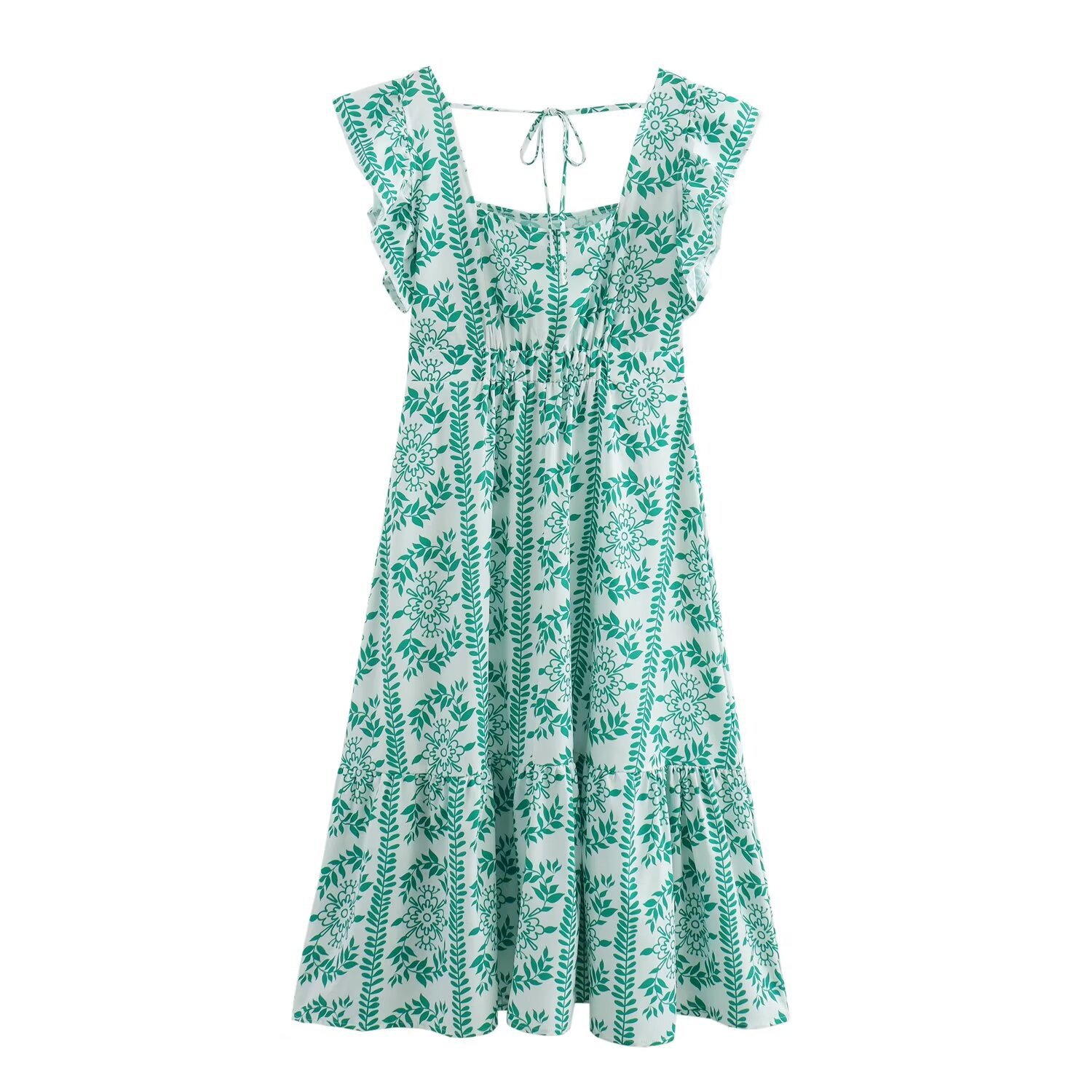 Europe And The United States Wind Spring Women's New Ethnic Wind Printing Ruffled Small Fresh Dresses