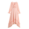 French Vintage V-Neck Long Sleeve Ruffle Trim Temperament Vacation Dress Women