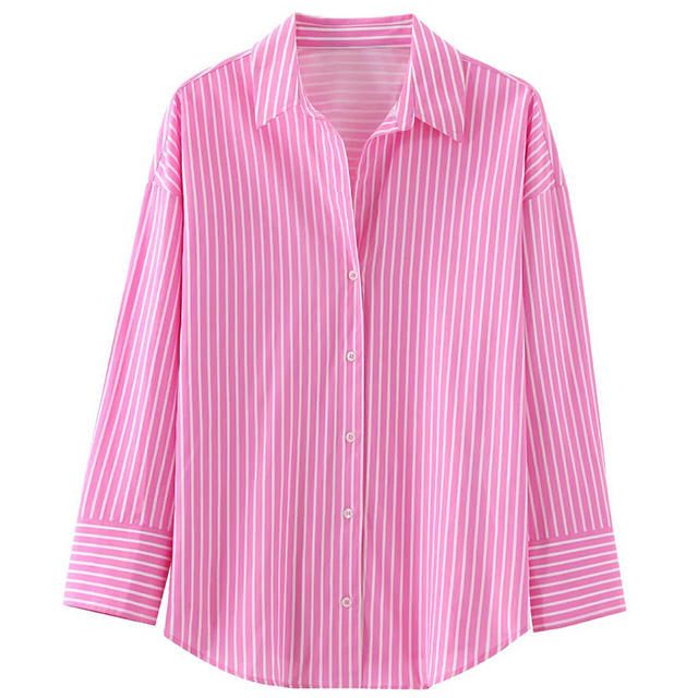 Women's Spring And Autumn Long Sleeve Fashion Stripe Basic Shirt 