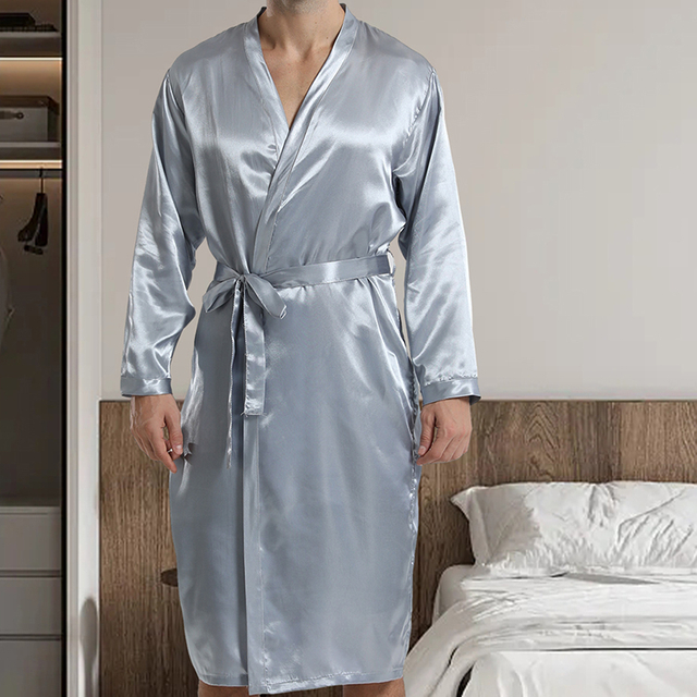 2024 New Ice Silk Robe Men's Ties in The Long Section of Thin Home Wear