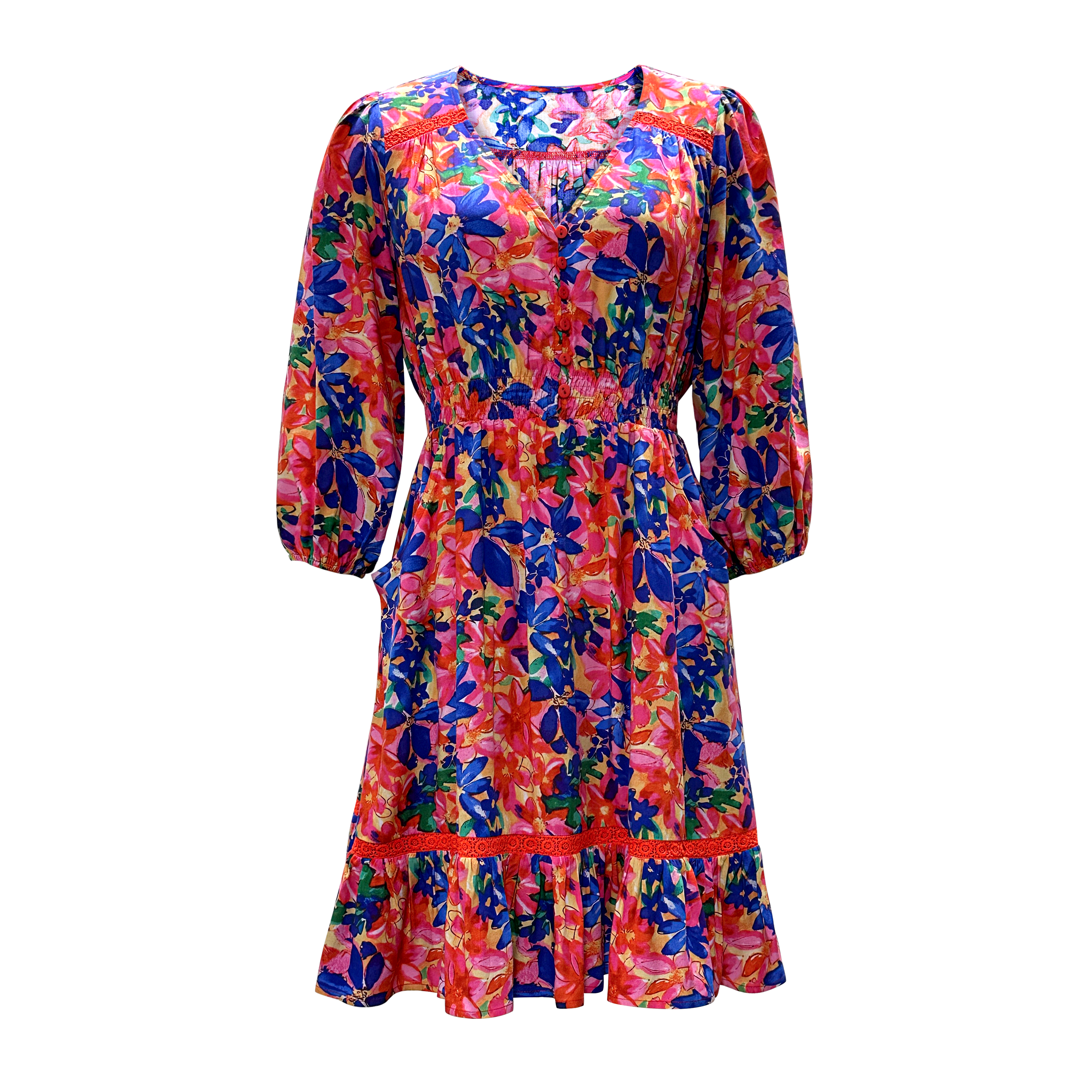 Women's V-Neck Long Sleeve Printed Dresses