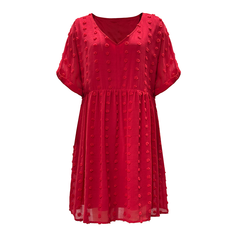 Summer new mid sleeve jacquard loose casual V-neck women's dress