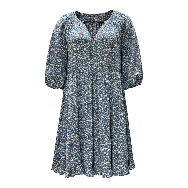 Women's V-neck Lantern Sleeve Floral Dress