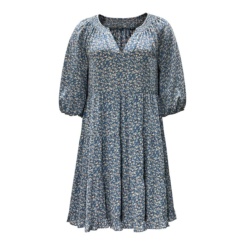 Women's V-neck Lantern Sleeve Floral Dress