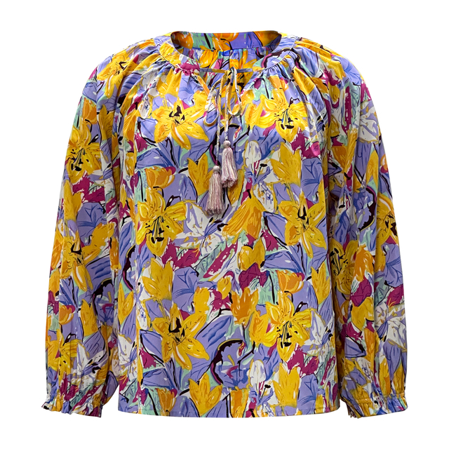 Women's V-neck Lace-up Floral Print Long Sleeve Shirt