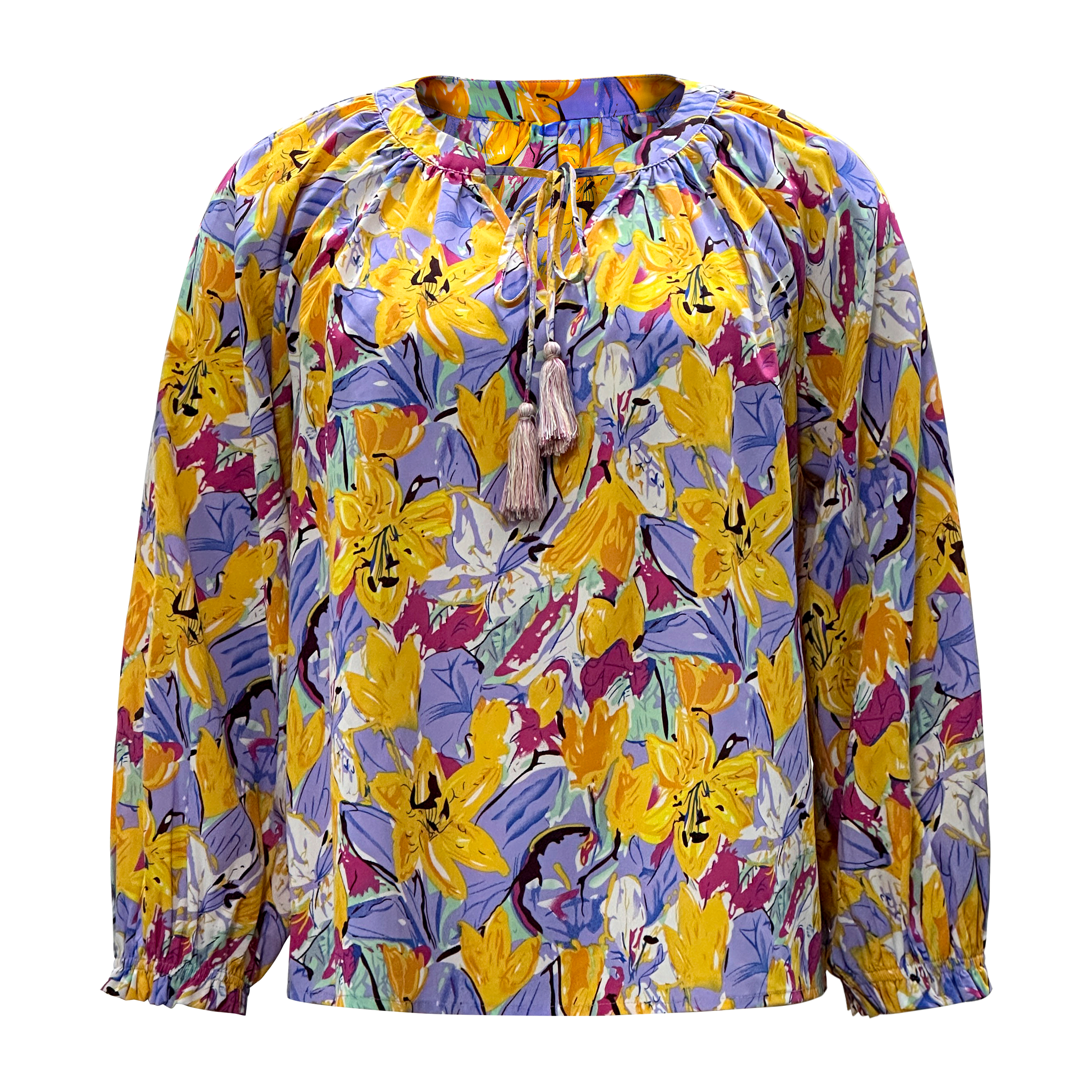 Women's V-neck Lace-up Floral Print Long Sleeve Shirt