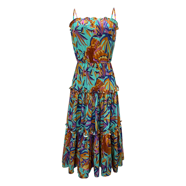 Europe And The United States Printed Vacation Style Long Section Halter Dress Female