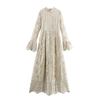 Europe And The United States Wind Women's New French Collar Flared Sleeves Embroidery Design Long-sleeved Dresses