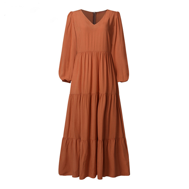 Europe And The United States Fashion Autumn New Street Temperament Women's Big Swing Type Solid Color Splicing Dresses