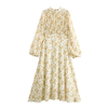 Europe And The United States Wind Fall Women's Small Flowers Long-sleeved Medium-length Dresses