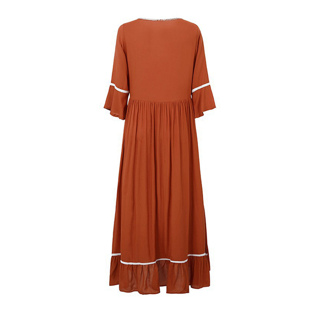 Summer New Fashion Bohemian Style Embroidery Flared Sleeve Personalized Dresses Long Dresses