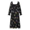 Spring And Summer New French Tea Break Niche Design Retro Black Square Neck Floral Dress Women
