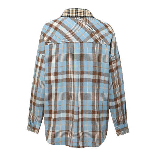 Women's Round Collar Plaid Long Sleeve Shirt