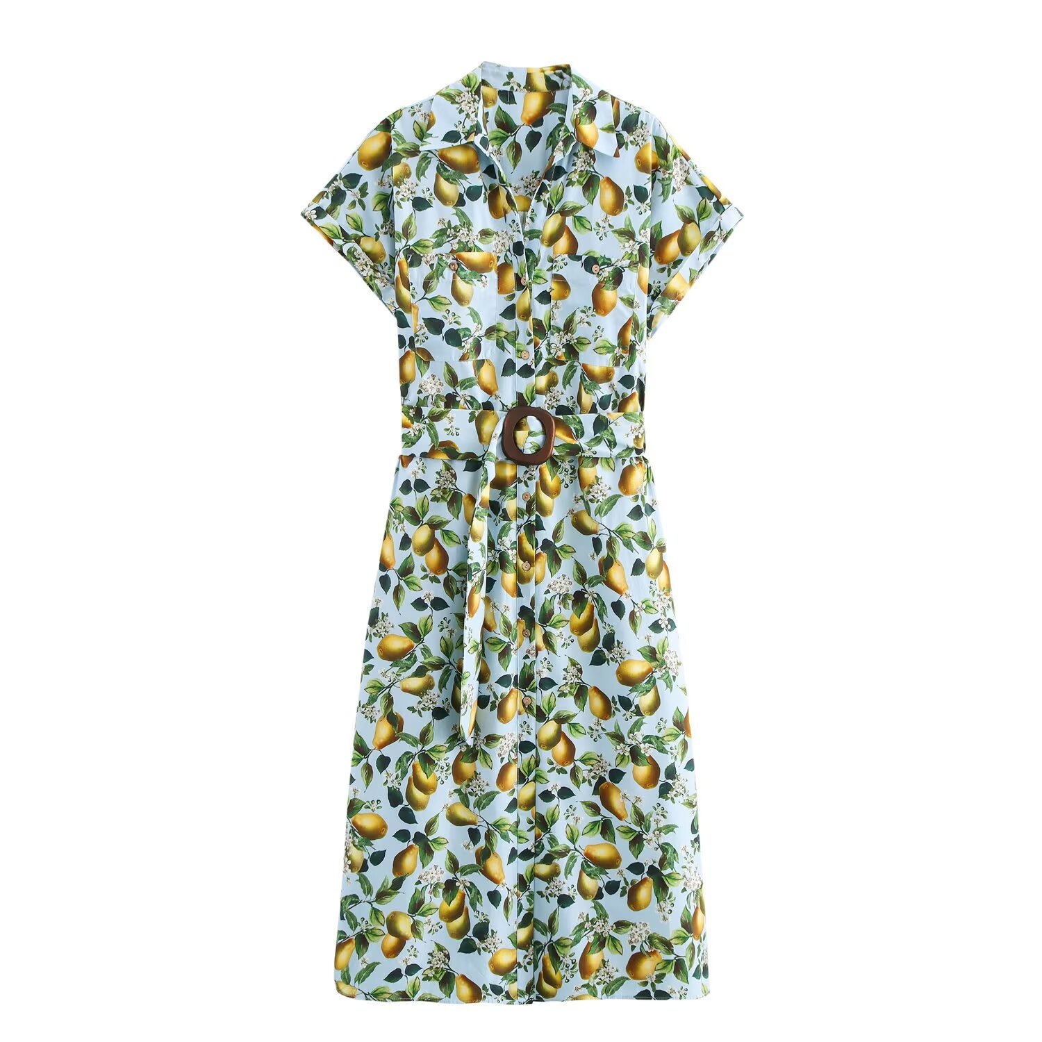 Fall New Women's European And American Style Belt Decorated with Printed Casual Long Dresses