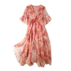Bohemian Printed Chiffon V-Neck Slimming Mid-Length Simulated Silk Dress Women
