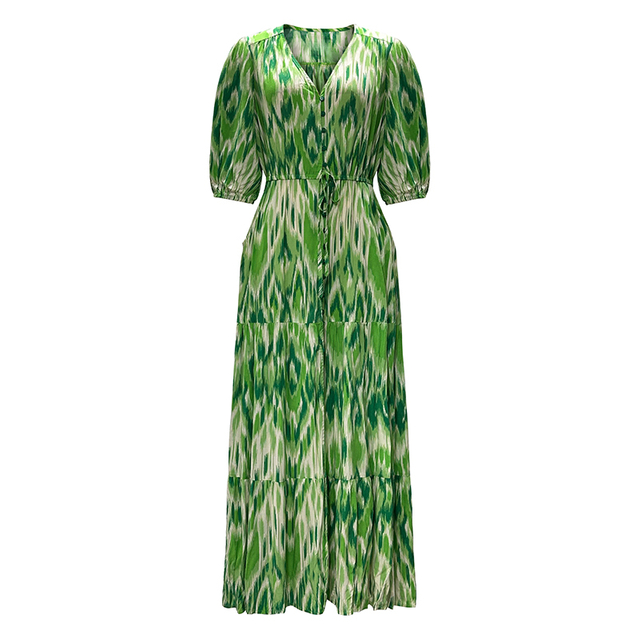 Women's V-Neck Long Midi Sleeve Printed Dresses