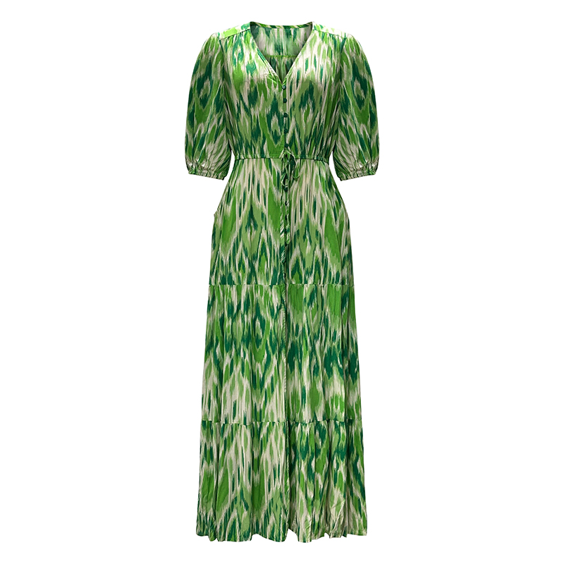 Women's V-Neck Long Midi Sleeve Printed Dresses