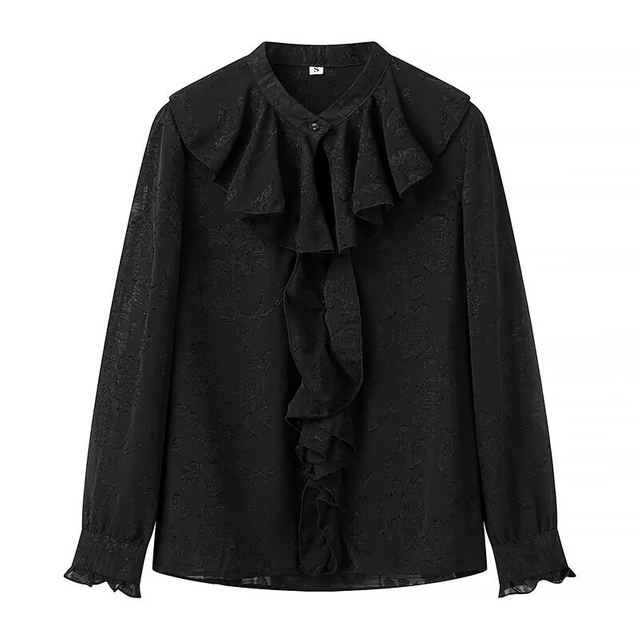 Women's Fashion Jacquard Solid Color Round Neck Long Sleeve Loose Casual Shirt