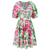 Women's Summer V-Neck Printed Beach Dress Lantern Sleeve Short Dresses