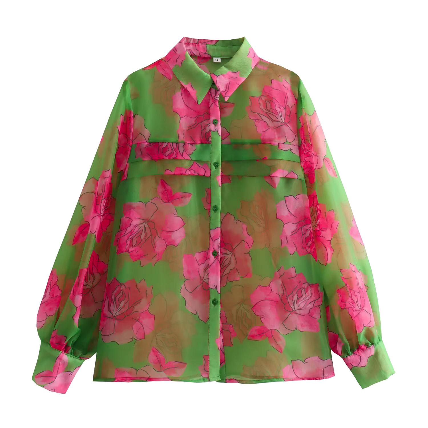 Women's Fashion Printed Lapel Casual Long Sleeve Shirt 