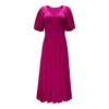 Women's V-Neck Solid Color Bubble Sleeve Waist-Closing Dress
