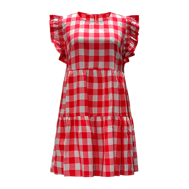 Women's Round Neck Plaid Dress