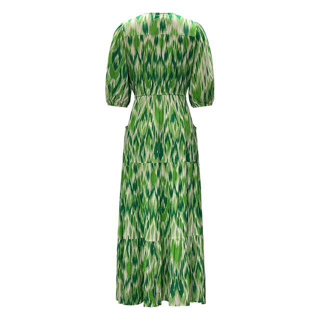 Women's V-Neck Long Midi Sleeve Printed Dresses